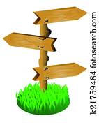 three empty arrows sign with a grass