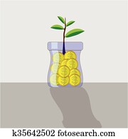 Yellow Metal Coins in Glass Jar