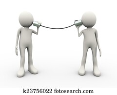 3d people talking with metallic tin can phone 3d people talking with metallic tin can phone