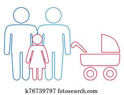 A schematic depiction of a family couple of gay men with children A schematic depiction of a family couple of gay men with children