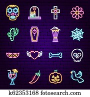 Dia de Los Muertos Neon Icons