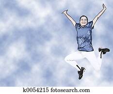 Illustration Teen Girl In Uniform Jumping Illustration Teen Girl In Uniform Jumping