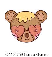lindo, oso pequeño, con, corazón, gafas de sol