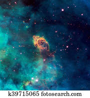 Universe filled with stellar jet, stars, nebula and galaxy.