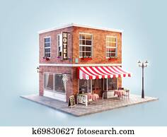 Unusual 3d illustration of a cozy cafe