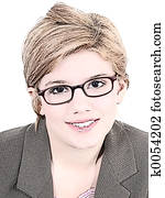 דוגמה, של, ילדה של נער, ב, משקפיים