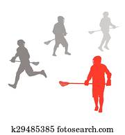 jugador del lacrosse, en acción, ganador, concepto, vector, plano de fondo