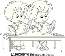 Schoolchildren read at a lesson Schoolchildren read at a lesson