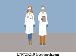 Couple of doctors characters with medical face mask. Coronavirus 2019 2020