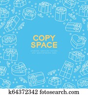 geschenkpackung, symbol, kinder, hand, zeichnung, satz, muster, hintergrund, abbildung, weiß, farbe, freigestellt, auf, blau, färben hintergrund, mit, zentrieren, kopieren platz, kreis, form, vektor, eps, 10