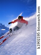 homem jovem, esquiando