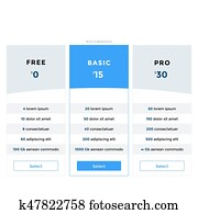 Pricing plans for websites and applications. Hosting table banner. Vector illustration Pricing plans for websites and applications. Hosting table banner. Vector illustration