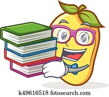 Student with book mango character cartoon mascot Student with book mango character cartoon mascot