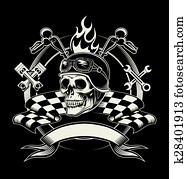 vektor, radfahrer, emblem, mit, totensch?del, oder, tot, motorrad, racer vektor, radfahrer, emblem, mit, totensch?del, oder, tot, motorrad, racer