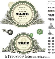 vektor, runder, geld, rahmen, satz vektor, runder, geld, rahmen, satz