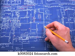 Blueprint and pencil Blueprint and pencil