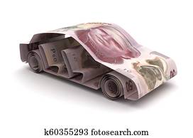 coche, finanzas, con, pesos mexicanos