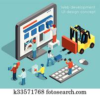 webentwicklung, und, ui, design, vektor, begriff, in, flache, 3d, isometrisch, stil webentwicklung, und, ui, design, vektor, begriff, in, flache, 3d, isometrisch, stil
