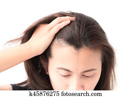 Woman serious hair loss problem for health care shampoo and beauty product concept Woman serious hair loss problem for health care shampoo and beauty product concept