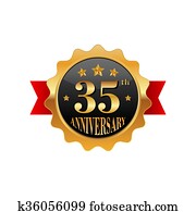 35, años, aniversario, dorado, etiqueta