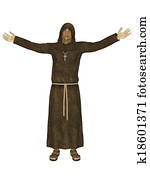 Christian monk, praying to God 3d