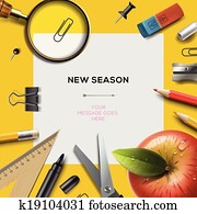 New school season template with office supplies