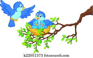 pássaros, com, dela, dois, bebês, em, a, ne