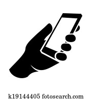 telefone móvel, em, mão, icon., vetorial