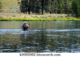 wading in yellowstone river