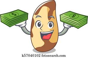 With money bag brazil nut mascot cartoon