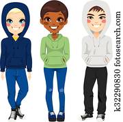 adolescentes jovens, roupas casuais