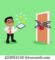 afrikanisch, geschäftsmann, mit, verschlossene tür