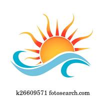 bote, ondas, e, sol, logotipo