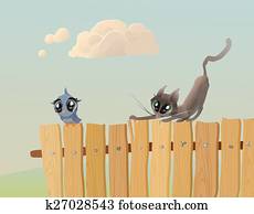 Cat hunts a bird Cat hunts a bird