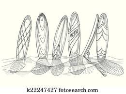 Surfboards in sand sketch Surfboards in sand sketch