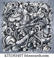 Winter Sports hand drawn doodles illustration. Ski resort poster design Winter Sports hand drawn doodles illustration. Ski resort poster design