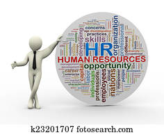 3d business man with HR wordcloud