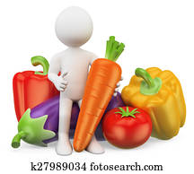 3D white people. Healthy food. Vegetables