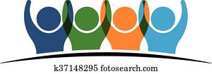 Four people logo holding hands. Four people logo holding hands.