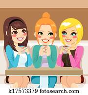 kvinnor prata, hos, kaffeaffär