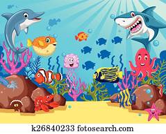 sea life cartoon set