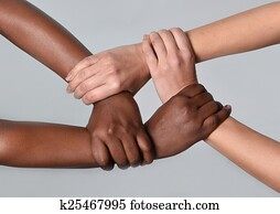 weißer kaukasier, weiblich, und, schwarz, afrikanischer amerikaner, hände, halten zusammen, gegen, rassismus, und, ausländerfeindlichkeit