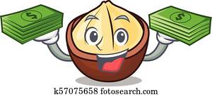 With money bag macadamia mascot cartoon style