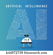 רובוט, עם, חכמה, artificia, concept.