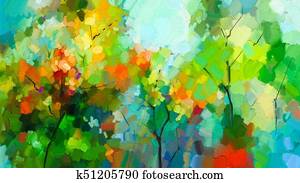 תקציר, צבעוני, שמן צובע, נוף, ב, אריג גס