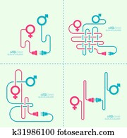 extracto, plano de fondo, con, varón y hembra, símbolos