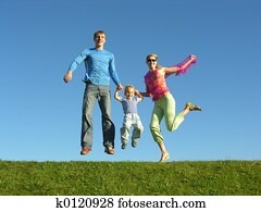 fliege, glückliche familie, auf