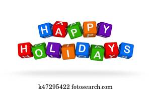 Happy Holidays. Colorful Toy Block Flying on White Background. Happy Holidays. Colorful Toy Block Flying on White Background.