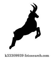 Silhouette of a mountain goat, leap Silhouette of a mountain goat, leap