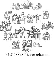 äldre personer, ikon, sätta, enkel, stil